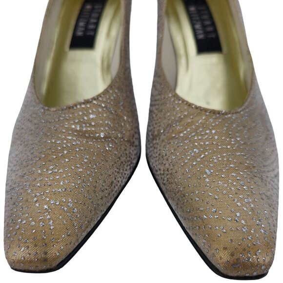 Stuart Weitzman Gold Silver Sparkly Fabric Pumps Women 8.5AAAA Dress Shoes Heels - Picture 15 of 16